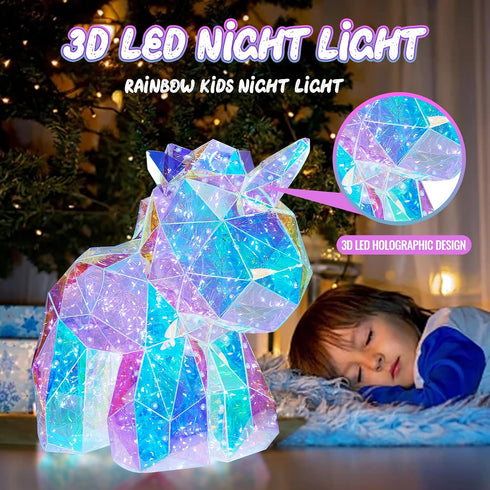 Aladdinas LED Unicorn Night Light, Holographic Iridescent Design, Nursery Decor Display Box with Ribbon (Unicorn
