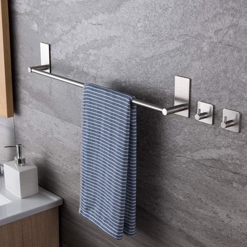Taozun 16-Inch 2 Packs Towel Bar - Self Adhesive Bathroom Towel Holder with Towel Hooks, Stainless Steel Bathroom