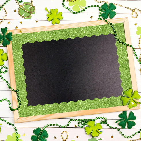 Whaline 131.2ft St. Patrick's Day Bulletin Board Borders, 4 Rolls Glitter Green Die-Cut Trim for Classroom Decor