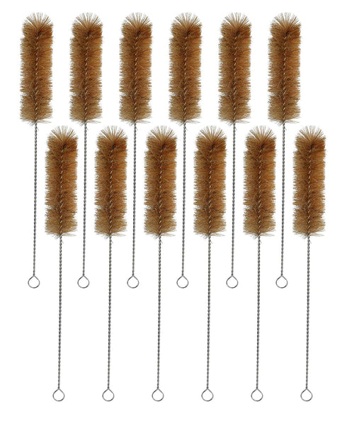 EISCO 12PK Bristle Cleaning Brushes - 11.25" with Fan-Shaped Ends, Twisted Stainless Steel Wire Handle for Tubes and