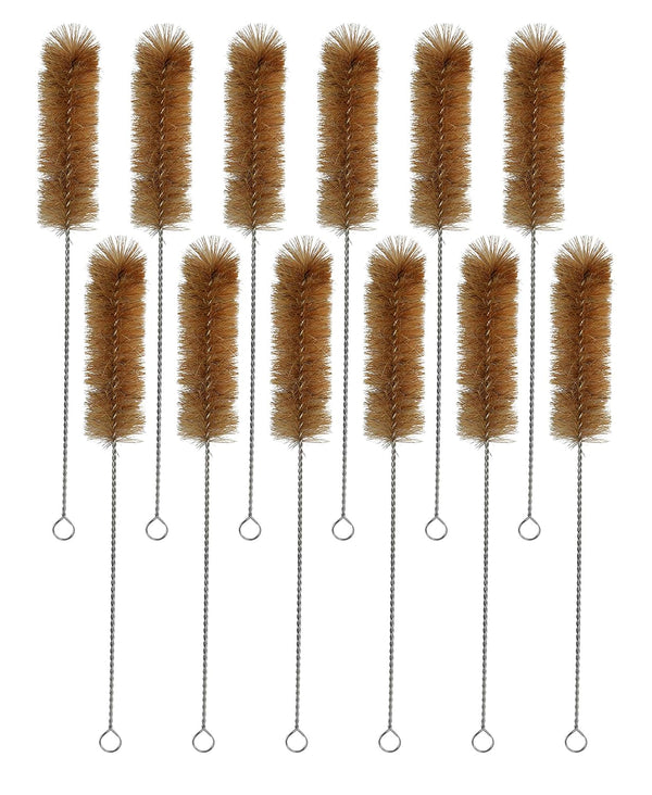 EISCO 12PK Bristle Cleaning Brushes - 11.25" with Fan-Shaped Ends, Twisted Stainless Steel Wire Handle for Tubes and