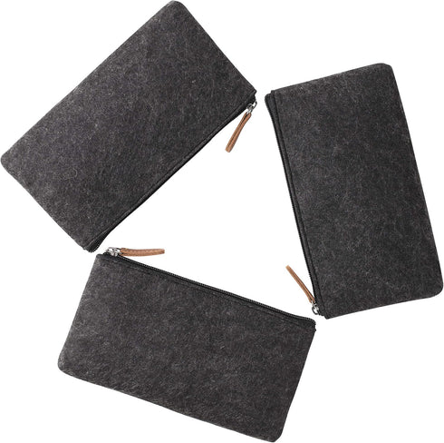 Mr. Pen - 3 Pc Black Felt Small Zipper Pen Case, Canvas Pencil Bag for Office Supplies