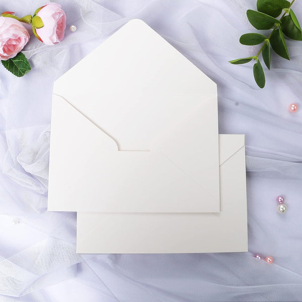PONATIA 50PCS A7 Thick Shiny Ivory Envelopes, 5.25 x 7.5'' for Invitations, Perfect for 5x7'' Weddings, Christmas Gift