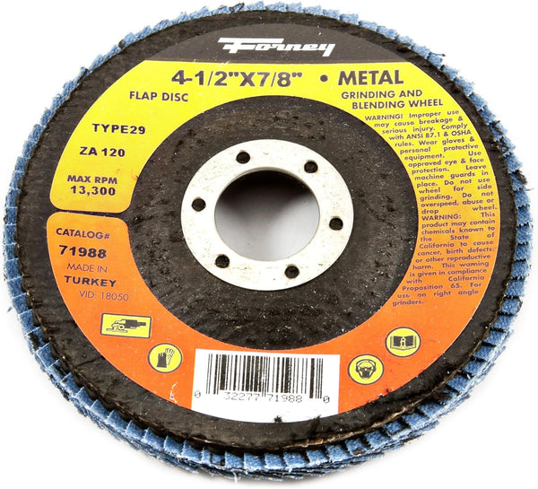 Forney Flap Disc, Type 29 Blue Zirconia, 120-Grit, 4-1/2-Inch, 7/8-Inch Arbor