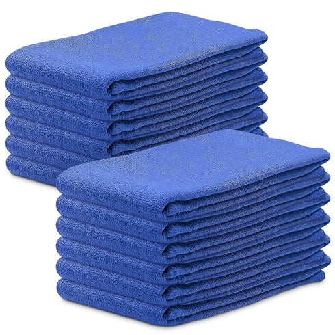 12Pcs Blue Cotton Towels for Cleaning, Washable Rags, Reusable, Super Absorbent, 24 x 16.5 in