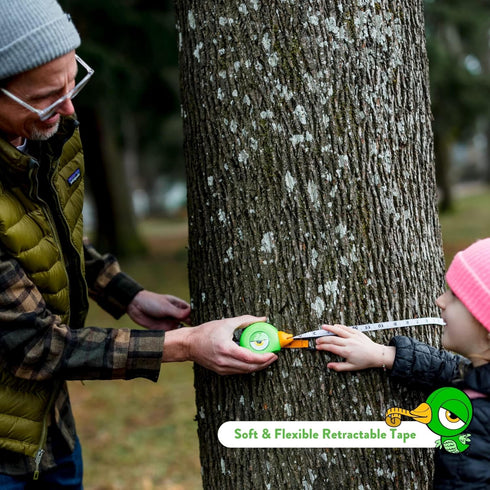 Famm 8ft 3+ Handy Green Bird Tape Measure for Kids STEM Educational Tool with Level, Protractor, Retractable Design