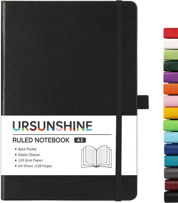 Ruled Notebook/Journal - Classic Lined, 5.3" x 8.26", Hardcover with Thick Paper, Banded + Pen Holder