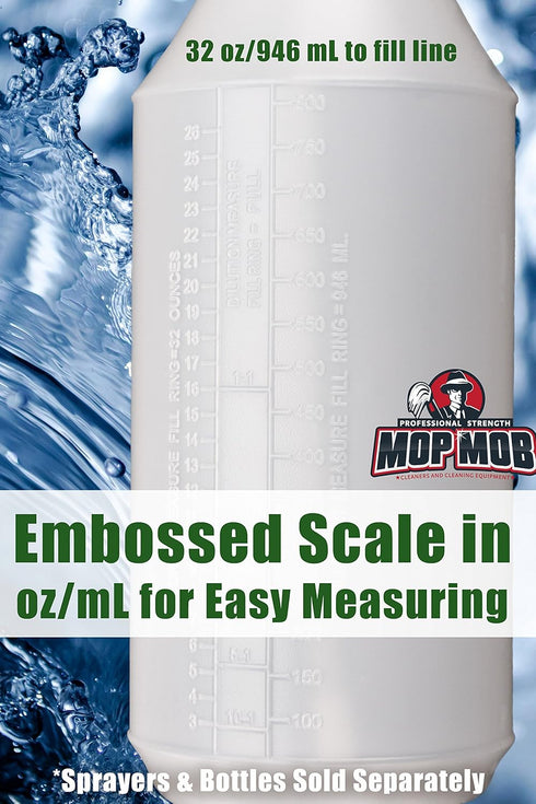 Commercial-Grade Chemical Resistant 32 oz Bottles - 4 Pack with Embossed Scale for Measuring, Ideal for Cleaning