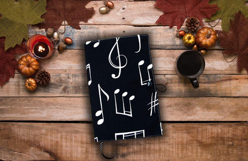 Book Sleeve Cover, Musical Clef Black Pattern, Washable Fabric Protector for Paperback, Padded Case