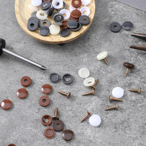 Skrfren 200 8 PCS Hinged Screws Cover Caps, Colors Plastic Shutter Fold Screw Snap Covers Fold Snap Washer Covers