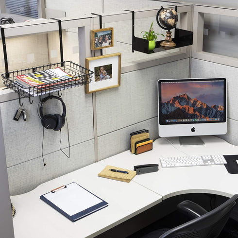 Wallniture Bali Bookshelf and Desk Organizer Tray, Black Cube Storage Organizer for Home Office