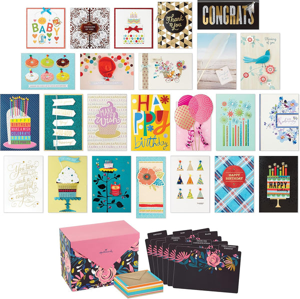 Hallmark Pack of 24 Handmade Assorted Boxed Greeting Cards, Modern FloralBirthday/ Baby