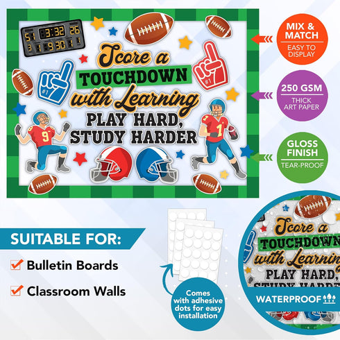 Decorably 80Pcs Football Bulletin Board Decorations Set - Small Football Cutouts for Classroom Decor