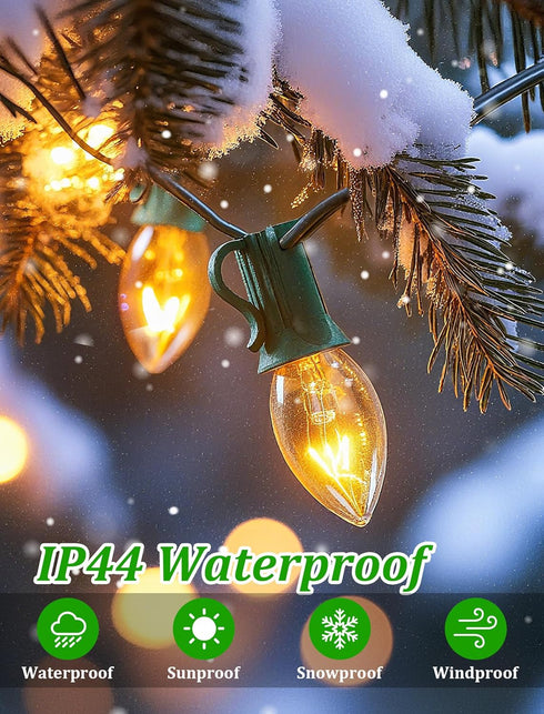 C7 25FT, C7 27 Bulbs, Clear Christmas Lights Outdoor Patio String Lights with Warm White Vintage Christmas Tree Lights