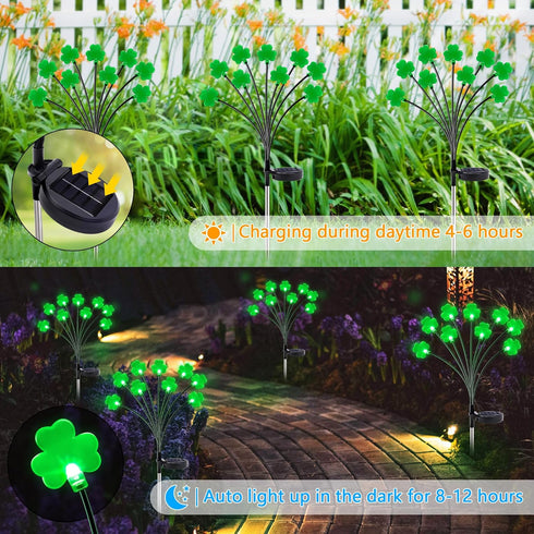 2 Pack St Patricks Day Decorations, 18 LED Lucky Green Shamrock Solar Lights with 2 Modes for Yard Garden Lawn Pathway