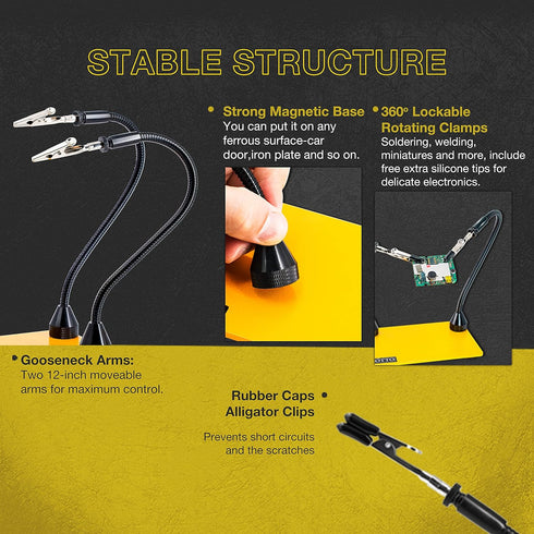 2 Pack Set Magnetic Flexible Gooseneck Metal with Alligator Clips for Helping Hands Third Hand Tool Automobile Electronics Soldering Jewelry Painting Art Crafts Hobby