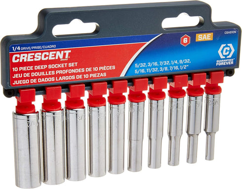 Crescent 10 Piece1/4" Drive 6 Point Deep SAE Socket Set - CSAS10N by Crescent