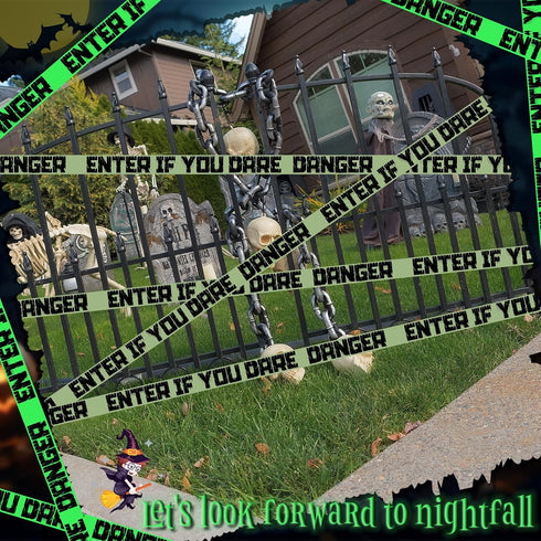 Halloween Caution Tape Glow in The Dark, 2 in x 32.8 ft, Scary Decorations for Haunted House Indoor Outdoor