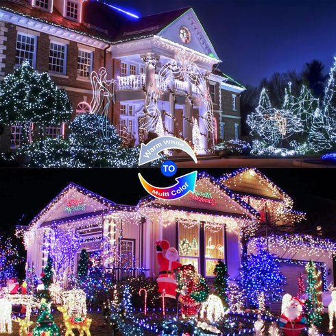 2 Pack 100 33ft JMEXSUSS Solar Christmas Lights Outdoor Waterproof, LED White and Multicolor Color Changing Solar Fairy