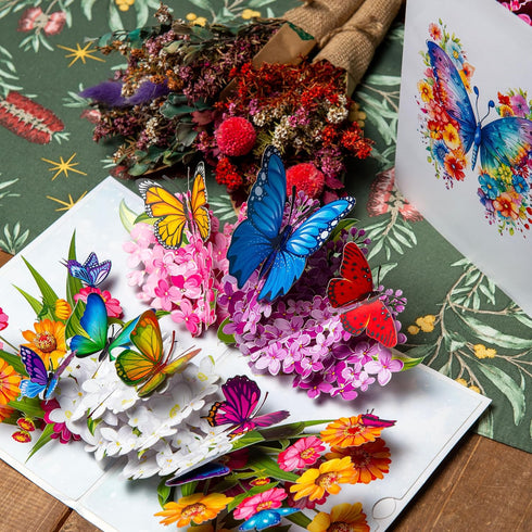 Pop-Up Flower Greeting Card with Butterfly - Perfect for Any Occasion