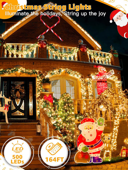 500 164 8 Dimmable, BrightChristmas LED FT Christmas Lights, Waterproof Outdoor String Lights with Remote and Timer