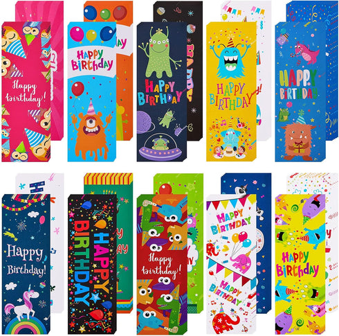 Tenare 100 Pieces Happy Birthday Bookmarks - Laminated Imaginative Colors and Patterns for Classroom Supplies