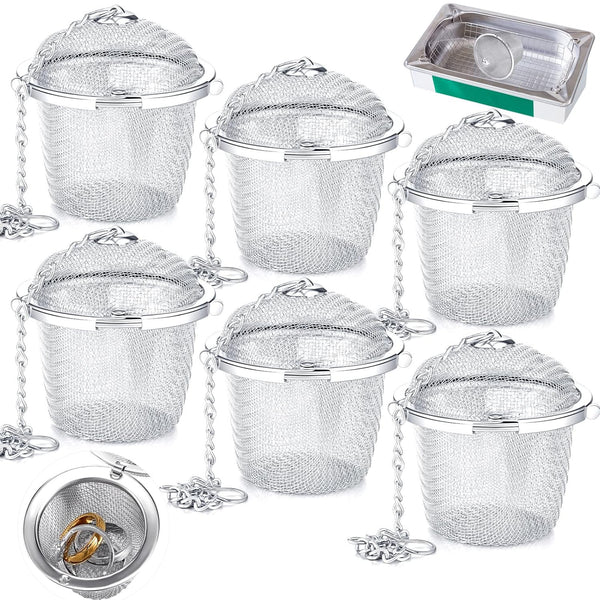 Ultrasonic Cleaner Baskets - Stainless Steel Small Holder with Lock and Hook for Jewelry Steam Cleaner (6 Pieces)
