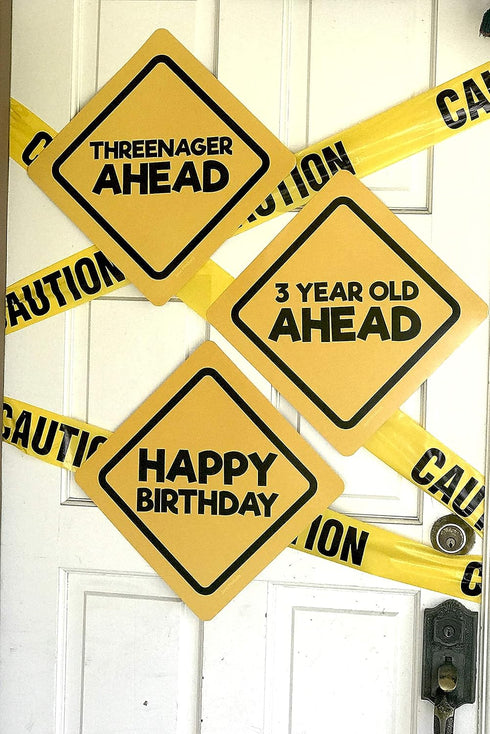 Jayd Products 3 Year Old Birthday Caution Signs, 16.5" Across, Construction Party Signs (3ct)