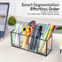 Pencil Holder for Desk,Tempered Glass Pen Holder,3&4 Compartments,Desktop Storage Organizer for Office Supplies,School Supplies,Pens,Markers,Pencils,Scissors,Paperclips (Black, 4 compartments) by ELEGANTLIFE