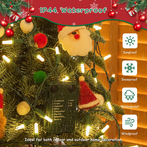 Lights,50 16.4 8 Battery Operated Christmas LED FT Mini String Lights with Modes,Green Wire Memory Timer USB Xmas Tree