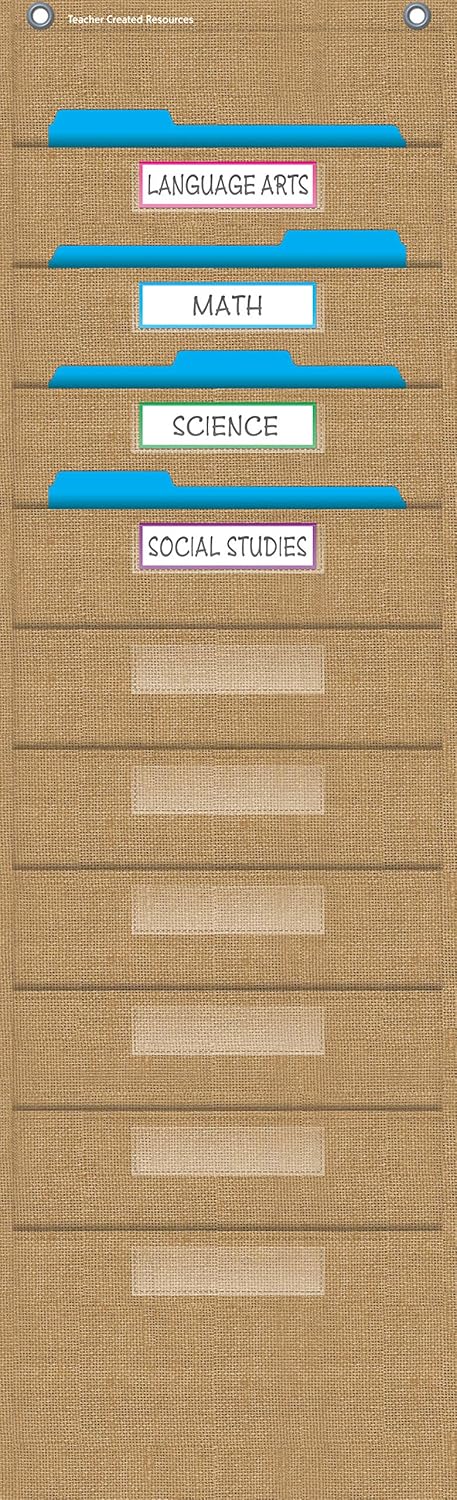 Teacher Created Resources Burlap 10 Pocket File Storage Pocket Chart, 14" x 58"