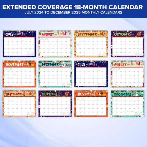 Decorably Wall Calendar Landscape - 18 Months Academic 2024 Calendar, July 2024 to Dec 2025, 14.5x11.5 inch
