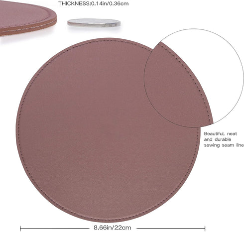 Round Mouse Pad, Non-Slip Mat with Premium Stitched Edge, Waterproof Thickened PVC Leather for Office/Home, 8.66" Dark