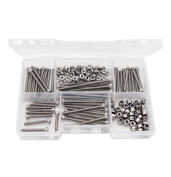 binifiMux 160pcs M2.5 Hex Socket Cap Screws, Self Locking Nuts Assortment Kit with Wrench, Silver 304 Stainless Steel