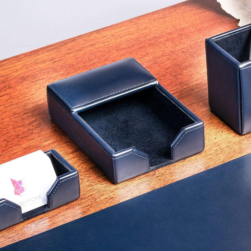 Dacasso Navy Blue Bonded Leather Memo Holder, 4" x 6"