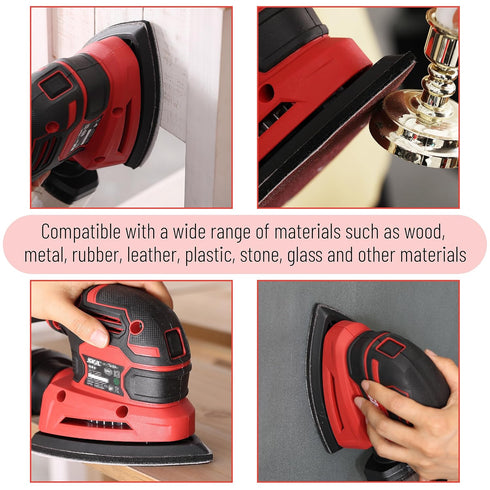 Bates Mouse Detail Sander Sandpaper, 100 pcs Assortment, 40/80/120/180/240 Grits, Red Sanding Pads