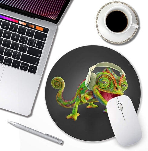 Cute Personalized Mouse Pads, Funny Animal Chameleon Round Non-Slip Rubber Mouse Pad for Computers Laptop