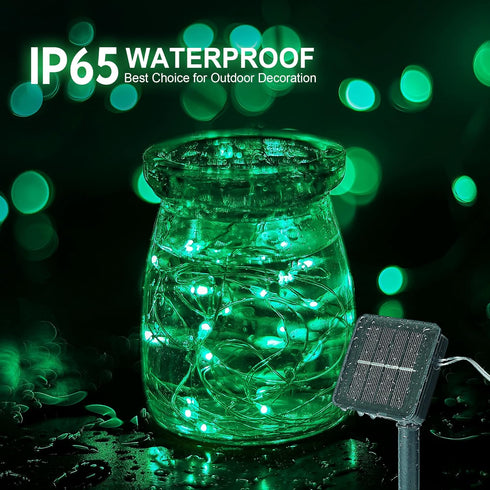 2 Pack 100 LED Solar Green String Lights, 33ft Solar Halloween Lights, 8 Modes Waterproof for Party Decor