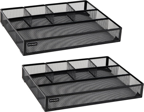 Mind Reader Metal Mesh Drawer Organizer, Set of 2, Utensil Organizer for Office, Kitchen, 15" L x 12" W x 2.25" H, Black
