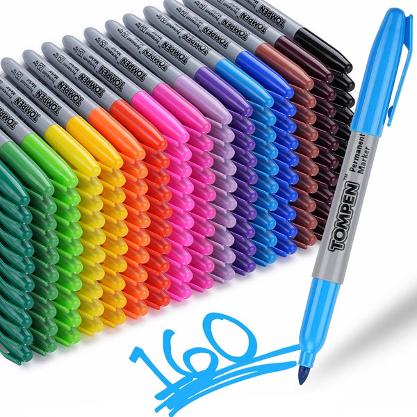 Permanent Markers,Fine Tip,160 Pack Bulk,16 Assorted Multicolor Colors,Waterproof Permanent Marker with Quick