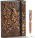 Leather Writing Journal Vintage Notebook, Embossed Phoenix Daily Notepad Diary with Lined Page, 200 pages, 8.3 x 5.8in