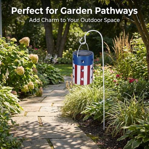 Patriotic Hanging Solar Lantern American Independence Day Garden Lantern Outdoor Decorative Waterproof LED Solar
