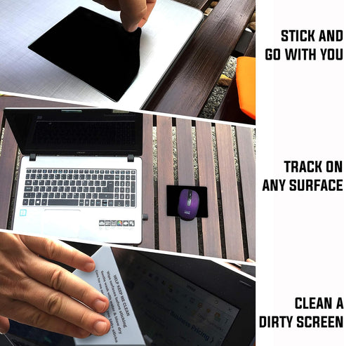 Mouse Pad with Adhesive Bottom, Sticks to Any Surface, Portable with Webcam Covers and Screen Cleaner Included (Blank