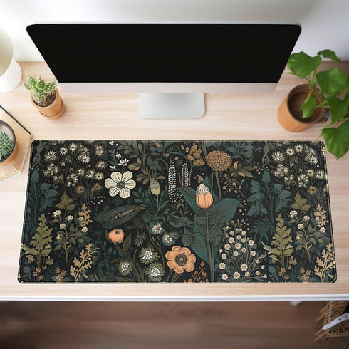 Dark Flower Desk Mat, Aesthetic Wildflowers Large Gaming Mousepad, XXL Keyboard Mouse Mat for Women Office Desk