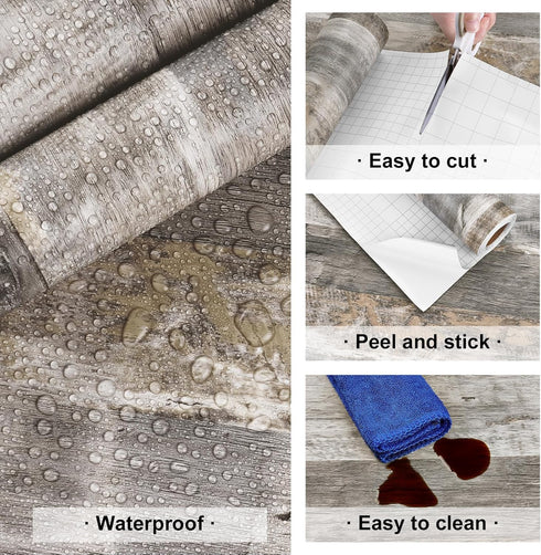 Grey Shiplaps Wood Contact Paper 15.7"X118" - Peel and Stick Waterproof Distressed Vinyl Wallpaper for Cabinets