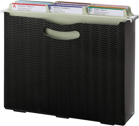 Smead Poly File Box, Black Wave Pattern, Letter Size, 3" Expansion, Die-Cut Handles (71631)