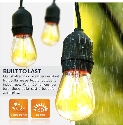 1W S14 Bulbs, 15-Pack Newhouse Lighting Outdoor Weatherproof LED Replacement String Light Standard Base