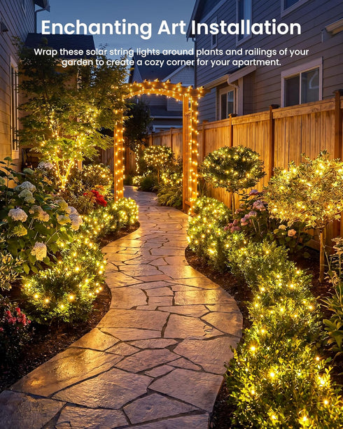2 Pack 66Ft 200 8 Minetom Solar Fairy Lights, Total LED Solar String Lights Outdoor Waterproof with Modes, Twinkle