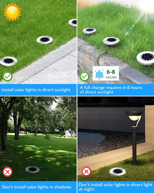 8 Packs, 12 Biling Solar Ground Lights Outdoor LEDs Bright Flat Solar Lights Outdoor Waterproof Solar Powered for Yard