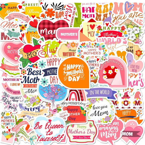 Mother's Day Stickers, Waterproof Decals Love Heart Flower Self-adhesive Stickers for Scrapbook Party Supplies